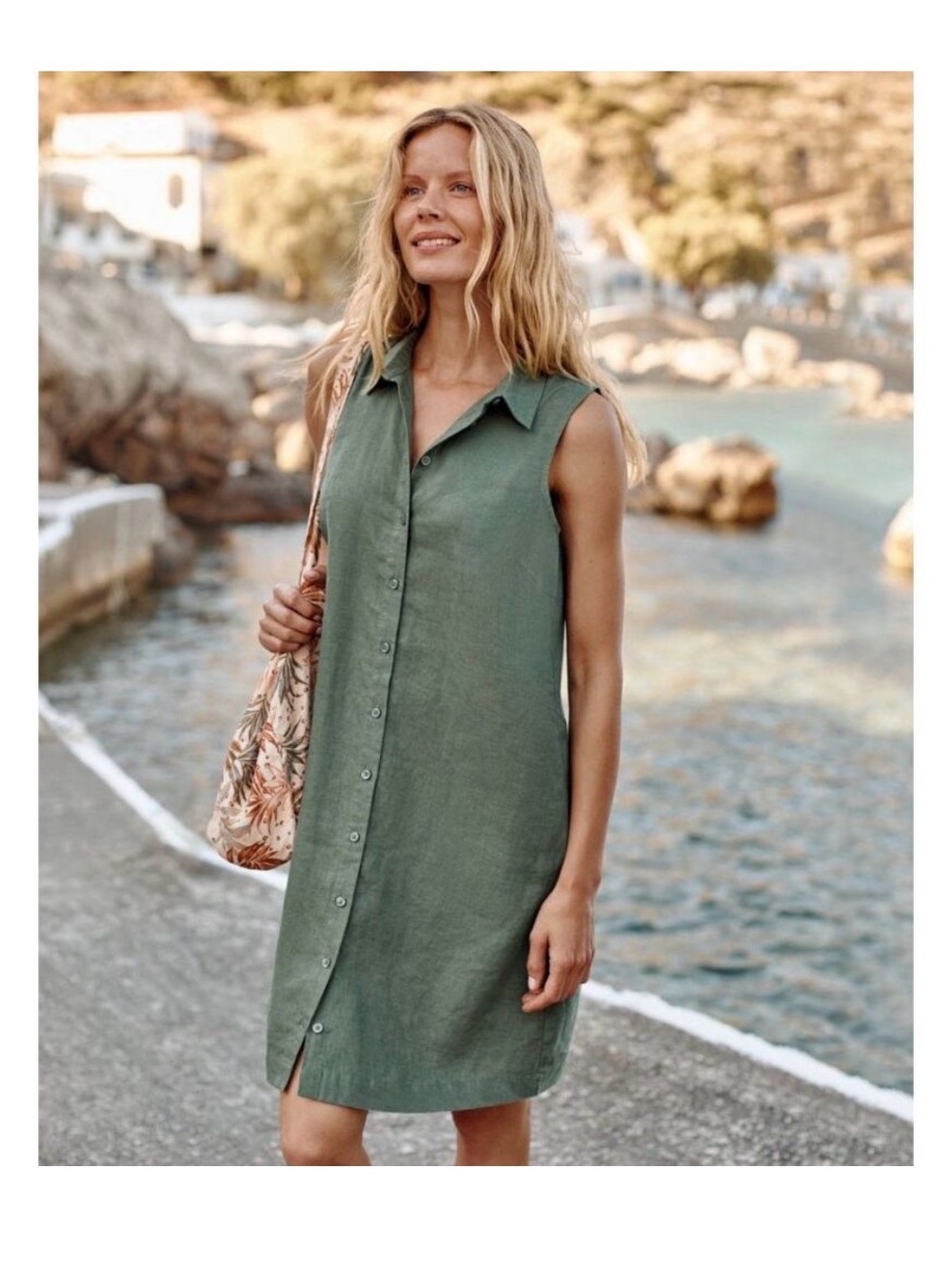 Garnet Hill NWT Linen shirt dress Sage - Picture 2 of 6